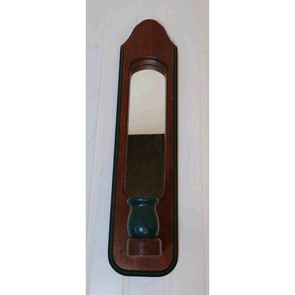 Vintage Wooden Wall Sconce Candle Holder with Mirror 70's-80's Cottage Core 15"